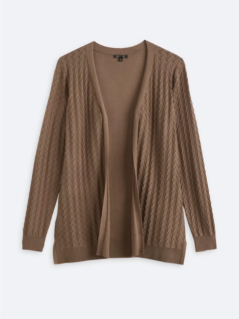 Taupe Brown Open Front Textured Cardigan Long Sleeve Career Workwear size Medium - Picture 1 of 10